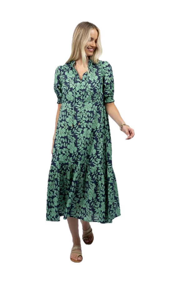 Fleur Midi Dress - Mint/Navy