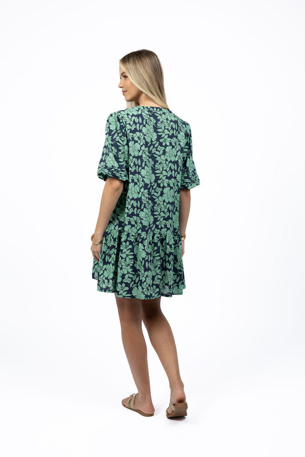 Fleur Smock Dress - Mint/Navy