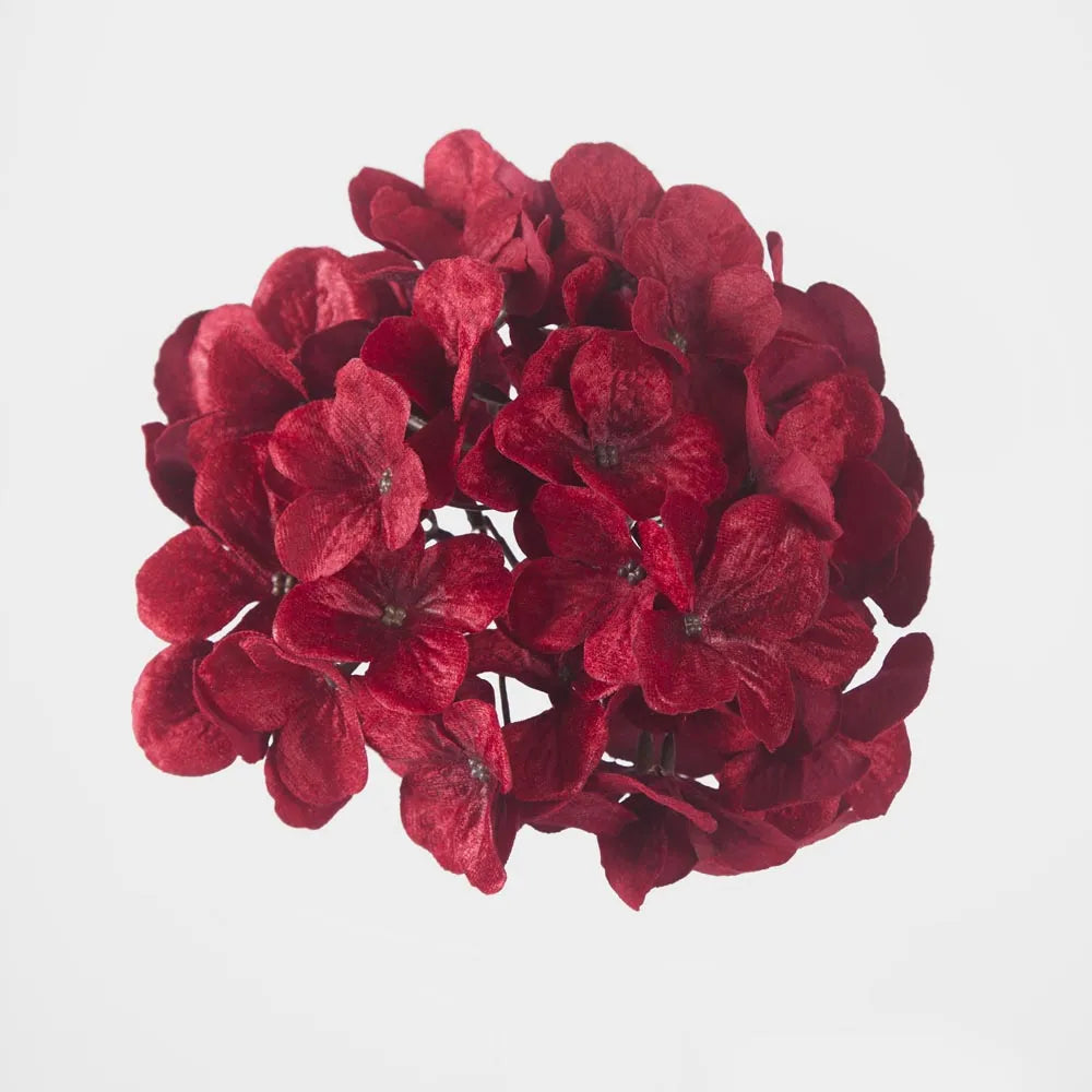 Opulence Velvet Hydrangea Flower Clip On - Red