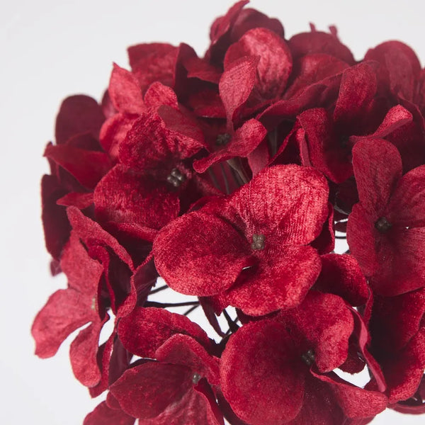 Opulence Velvet Hydrangea Flower Clip On - Red