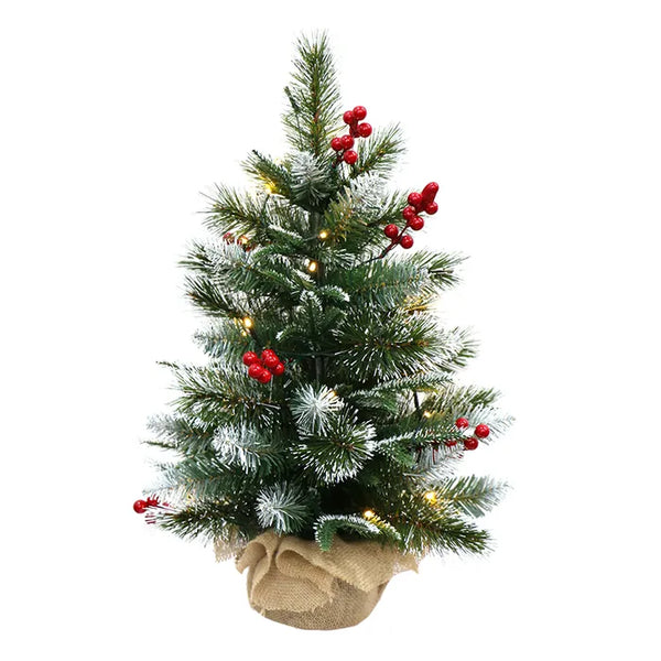 30 LED Pine Tree With Snow In Burlap Pot - 60cm