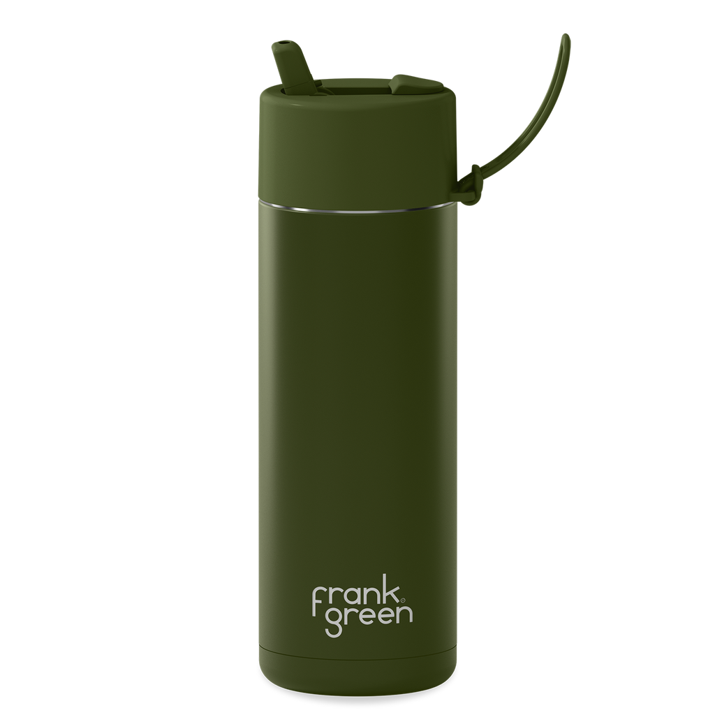 Ceramic Reusable Bottle + Flip Straw Lid 20oz - Khaki