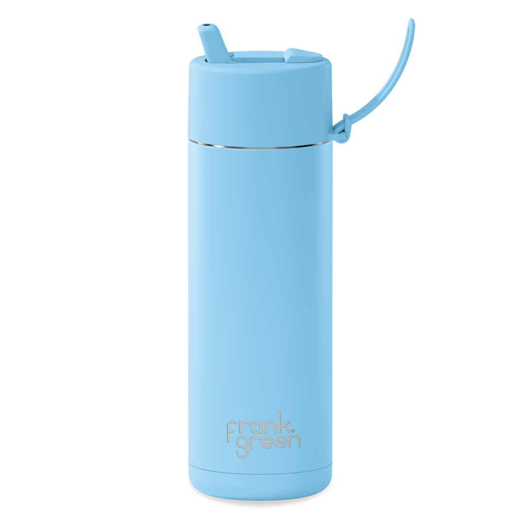 Ceramic Reusable Bottle + Flip Straw Lid 20oz - Sky Blue