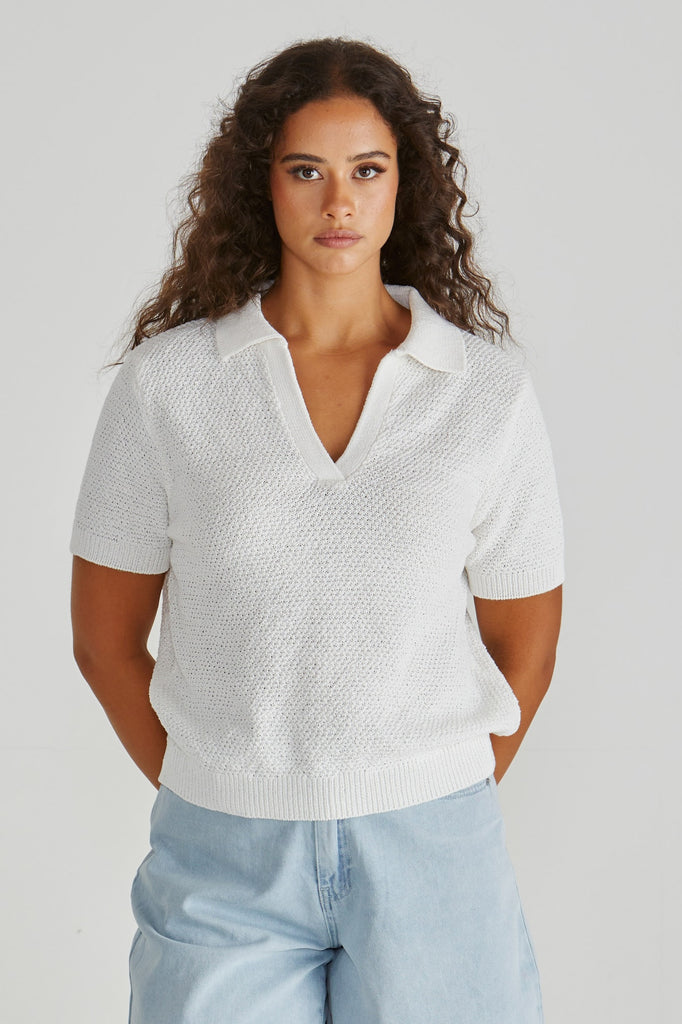 Aubrie Knit Polo - White
