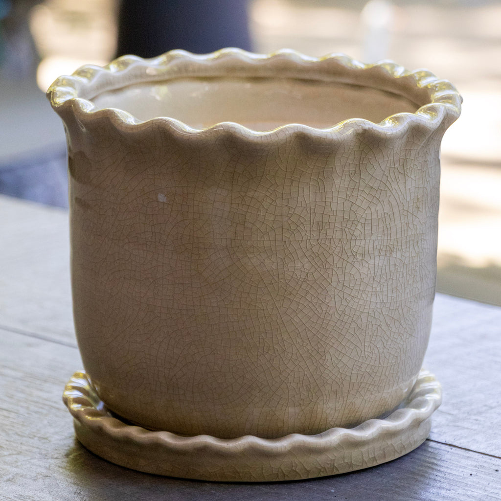 Zaragoza Ceramic Pot With Saucer Taupe - 19x16cm