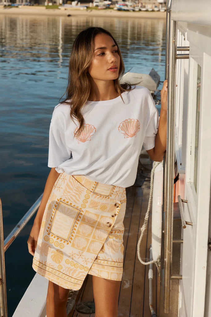 Coast Mini Wrap Skirt - Peach Shell Patchwork Orange
