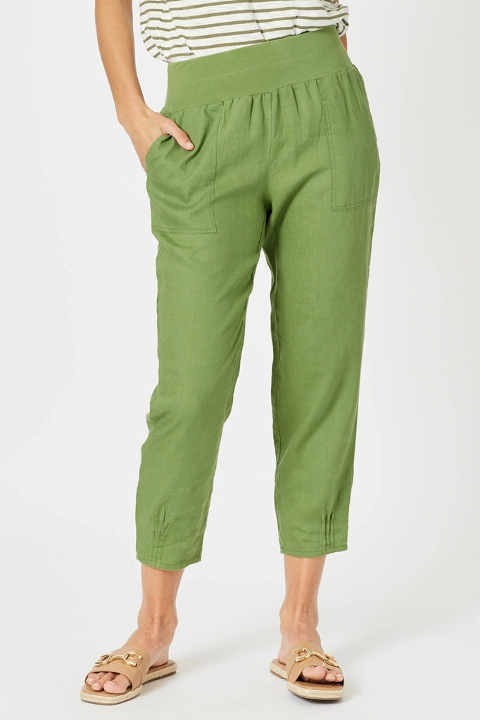 Sarah Linen Pant - Basil