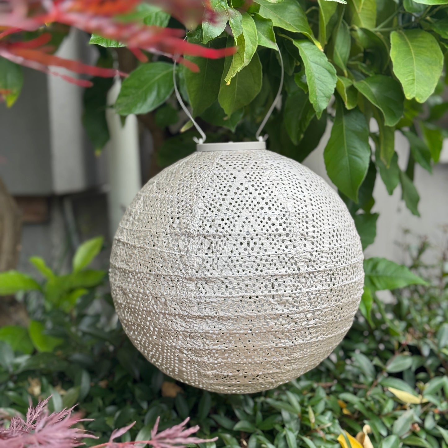 Solar Lantern Round 30cm - Light Taupe