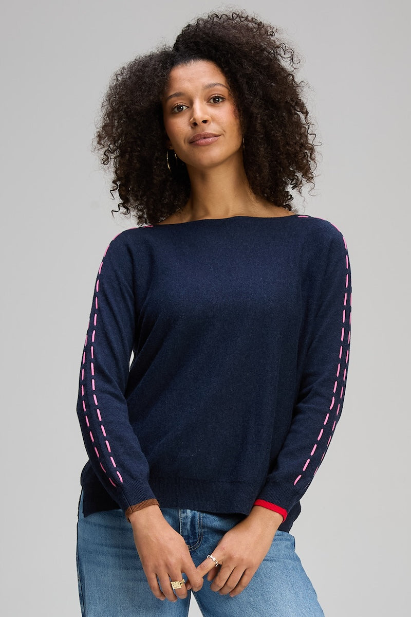 Threaded Sleeve Jumper - Dark Denim
