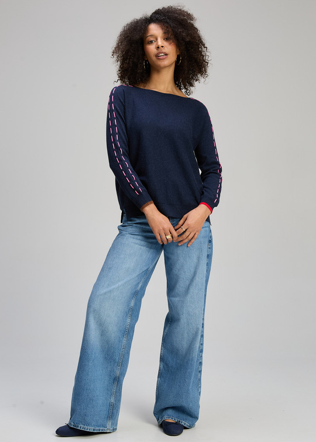 Threaded Sleeve Jumper - Dark Denim