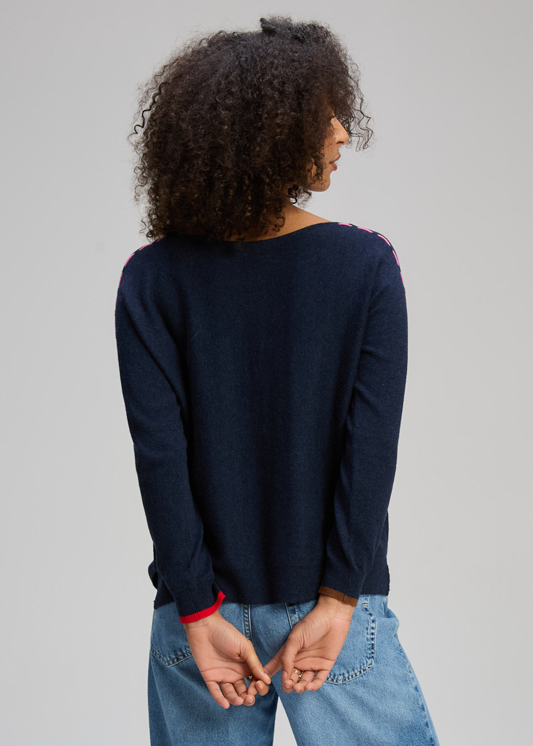 Threaded Sleeve Jumper - Dark Denim