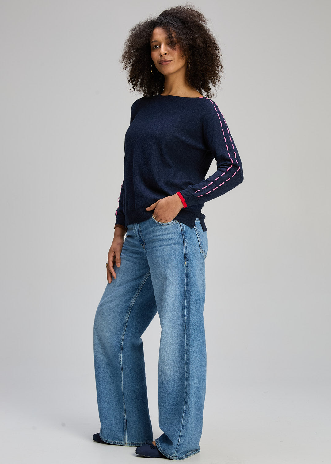 Threaded Sleeve Jumper - Dark Denim