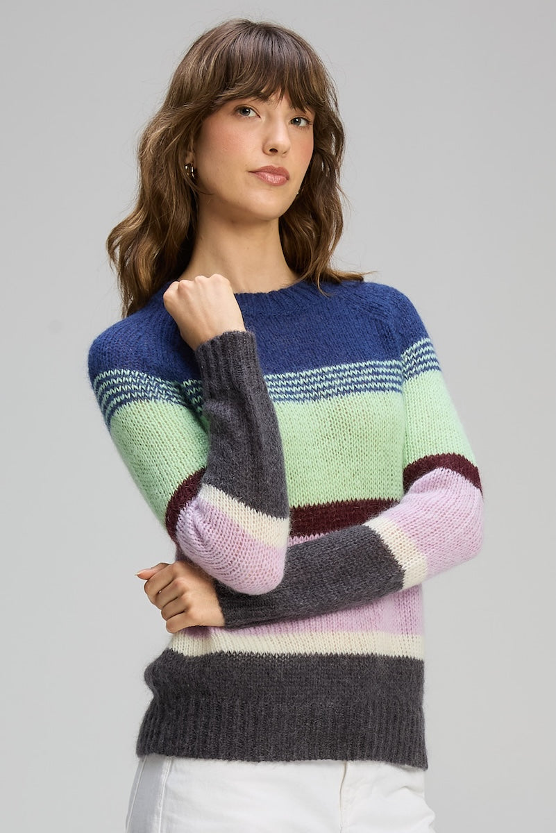 Kid Mohair Lines Crew - Lilac