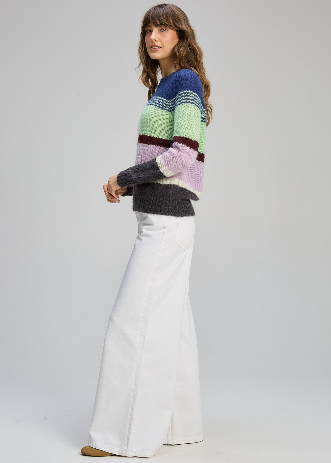 Kid Mohair Lines Crew - Lilac