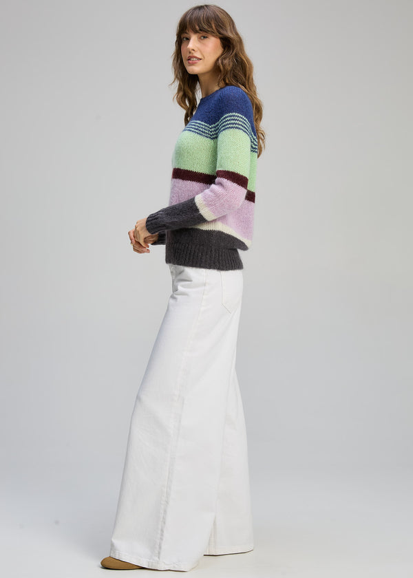 Kid Mohair Lines Crew - Lilac