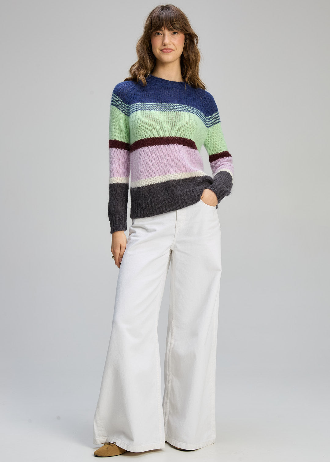 Kid Mohair Lines Crew - Lilac