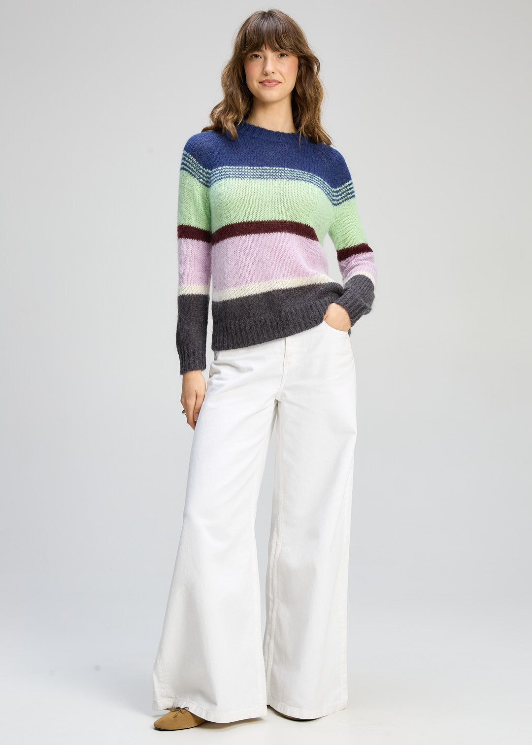 Kid Mohair Lines Crew - Lilac