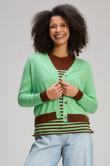 V Neck Cardi - Basil