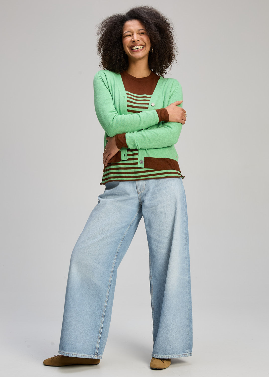 V Neck Cardi - Basil