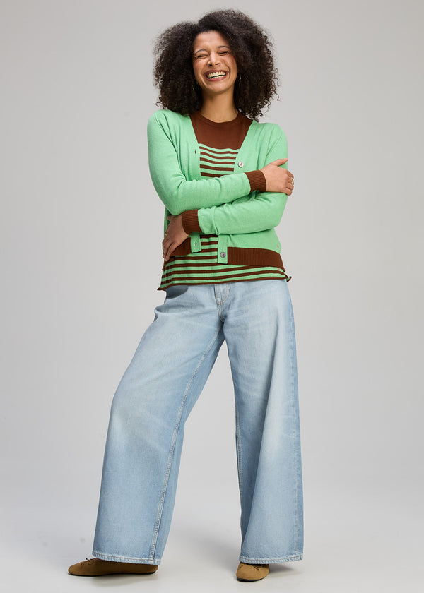 V Neck Cardi - Basil