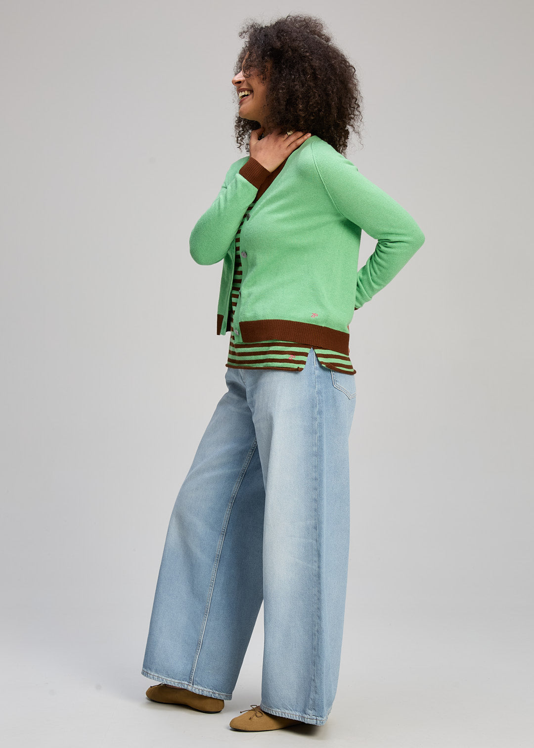 V Neck Cardi - Basil