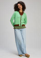 V Neck Cardi - Basil