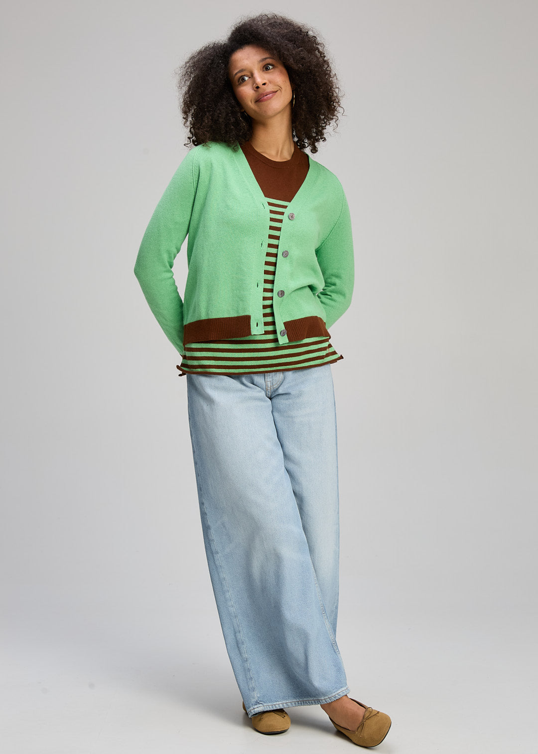 V Neck Cardi - Basil