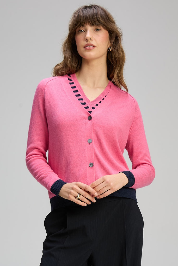 V Neck Cardi - Rhubarb