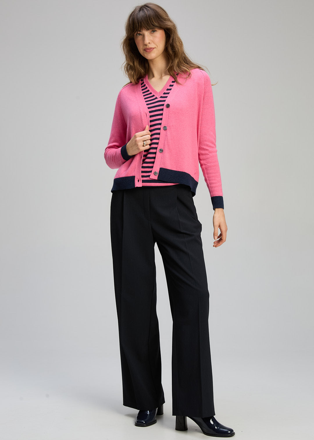 V Neck Cardi - Rhubarb