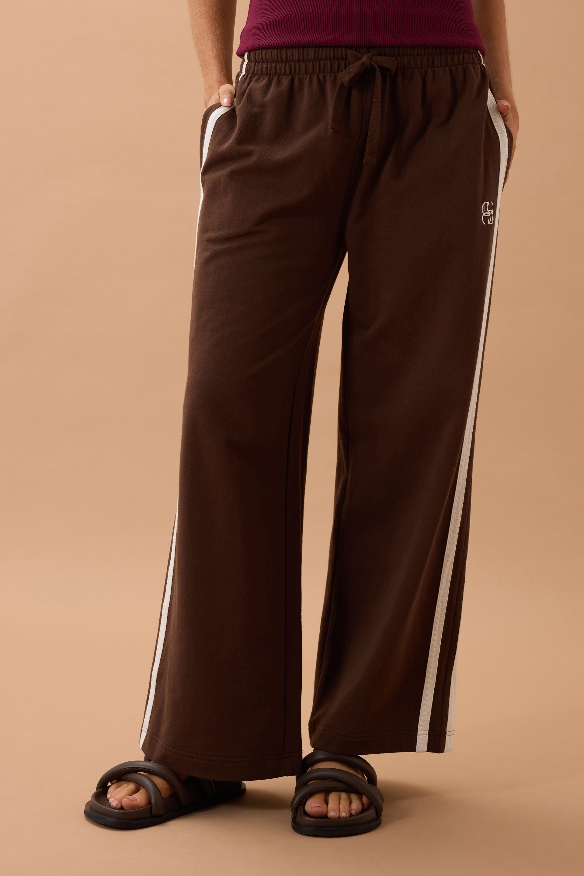Gigi Wide Leg Trackpant - Chocolate