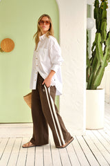 Gigi Wide Leg Trackpant - Chocolate