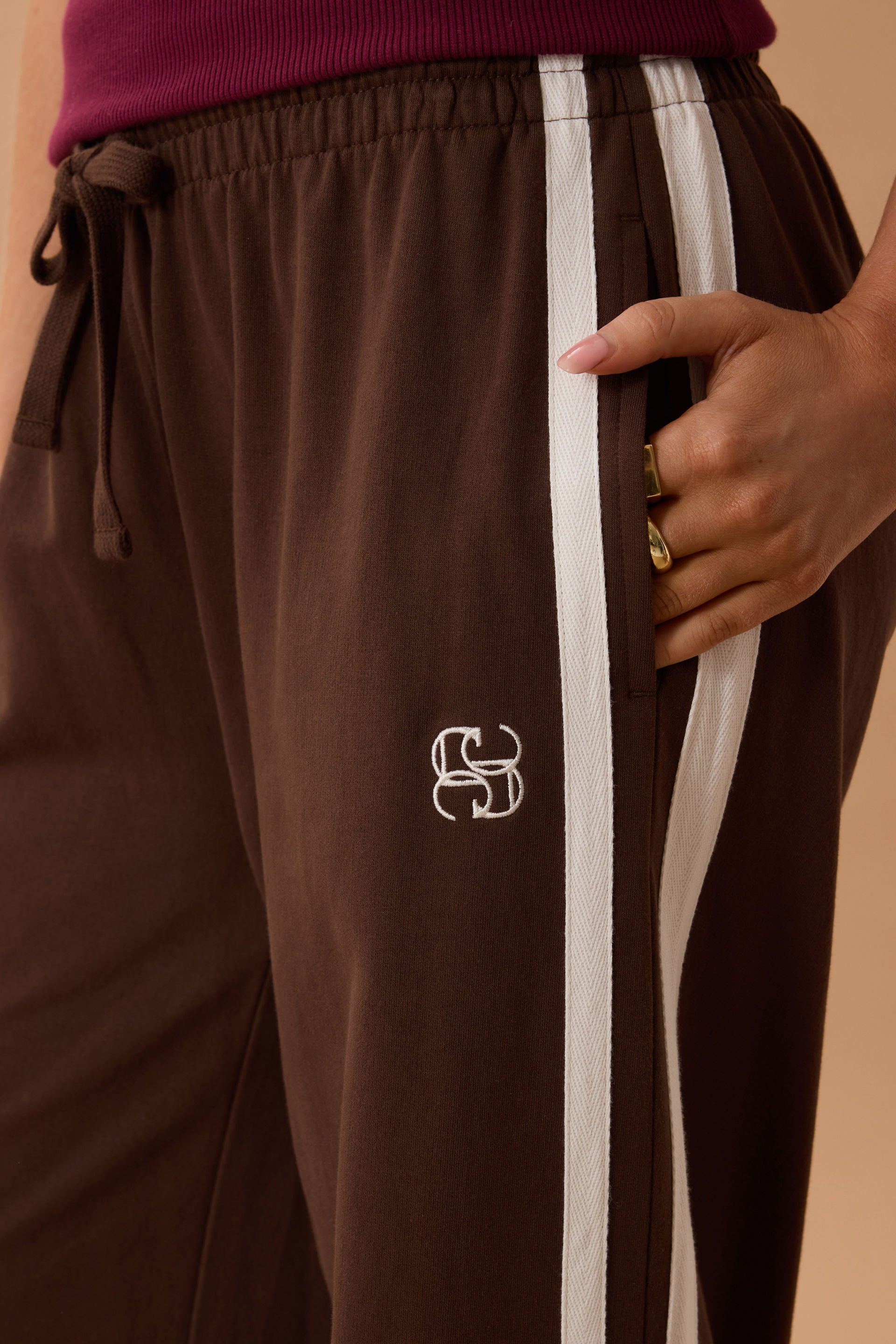 Gigi Wide Leg Trackpant - Chocolate