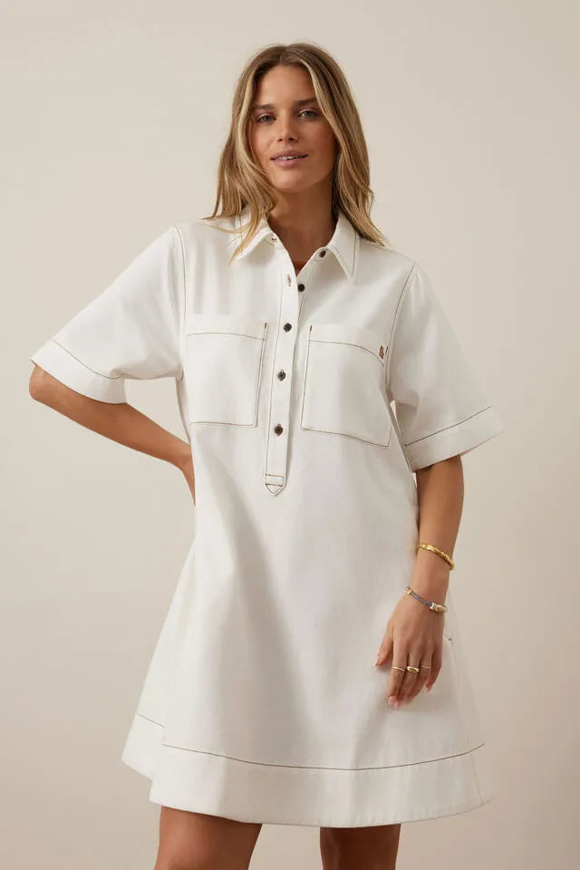 Milly Short Sleeve Mini Dress - Fresh Ecru