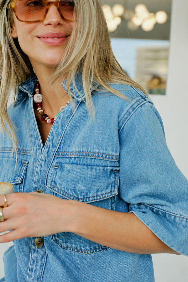 Sammy Relaxed Shirt Dress - Vintage Blue