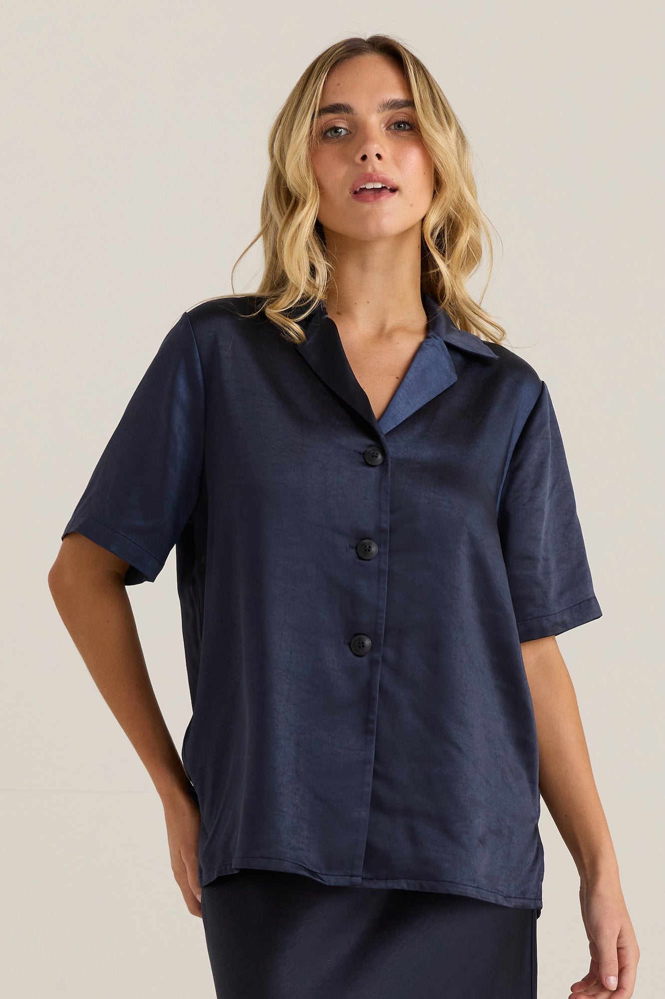 Jasper Satin Shirt - Navy