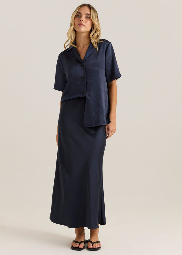 Jasper Satin Shirt - Navy