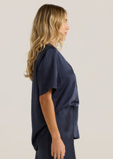 Jasper Satin Shirt - Navy