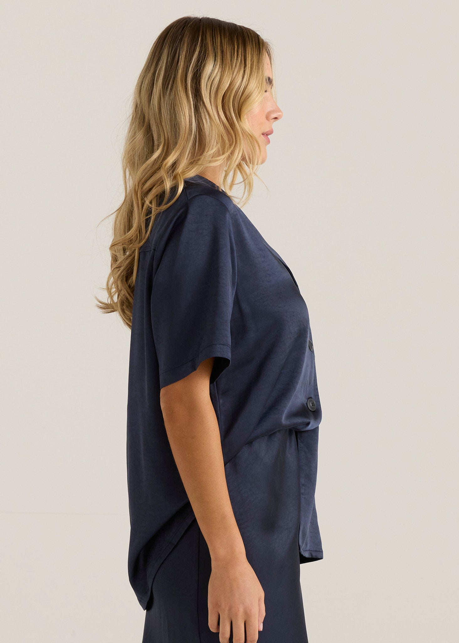 Jasper Satin Shirt - Navy
