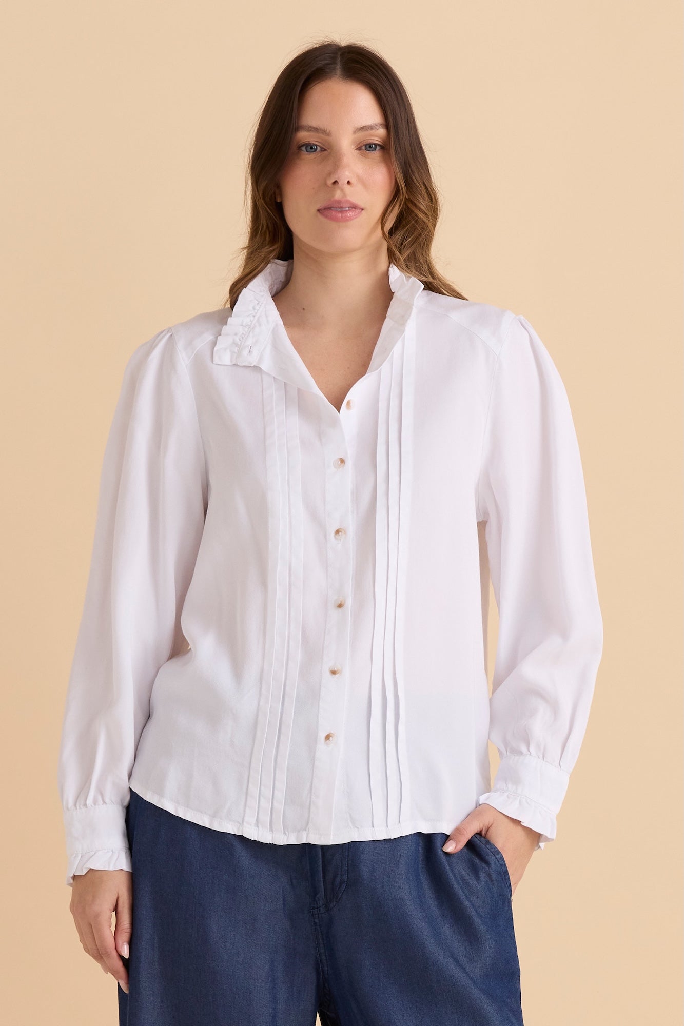 Lucille Lyocell Pleated Shirt - White