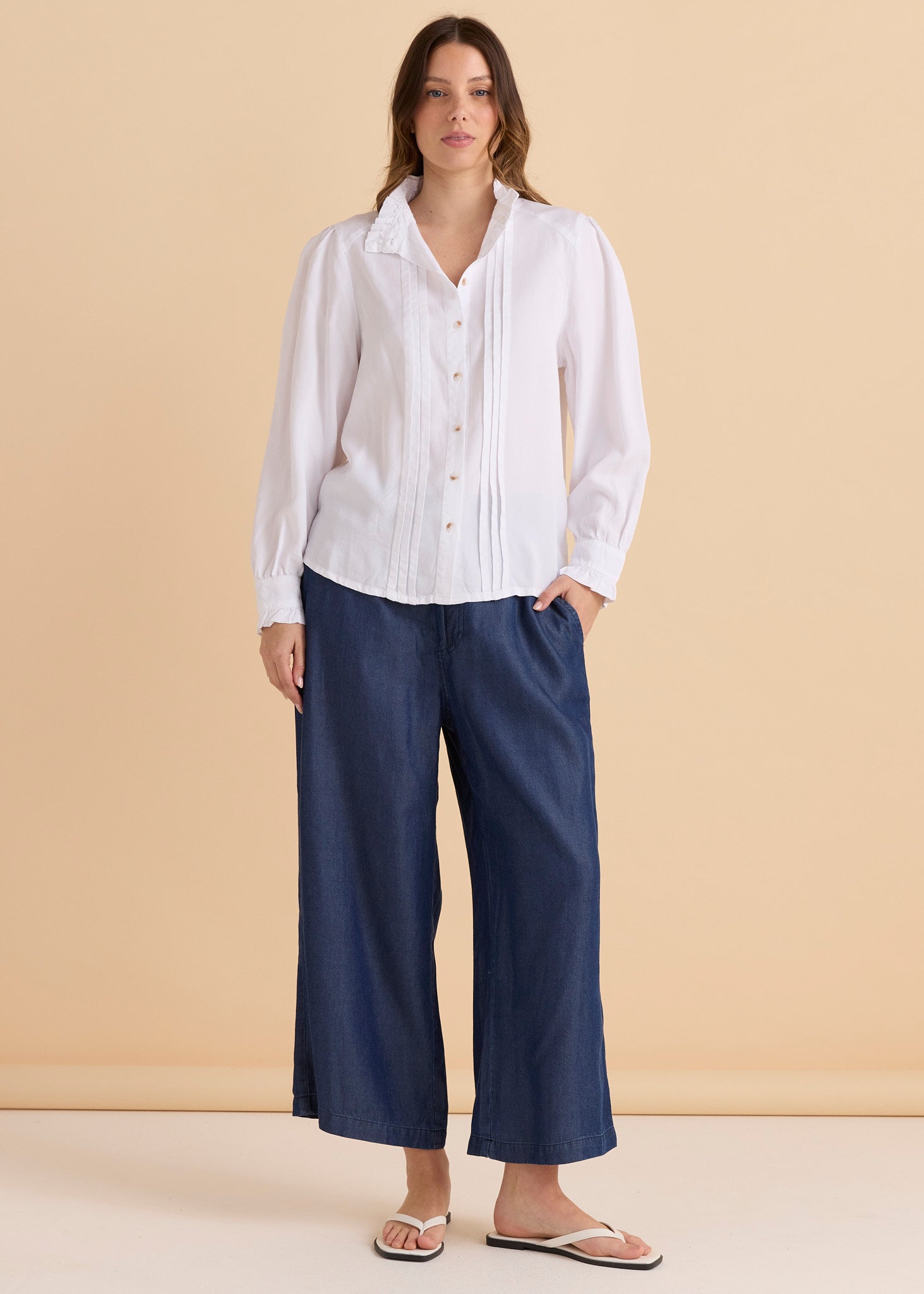 Lucille Lyocell Pleated Shirt - White