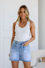 Tia Patch Pocket Short - Washed Blue