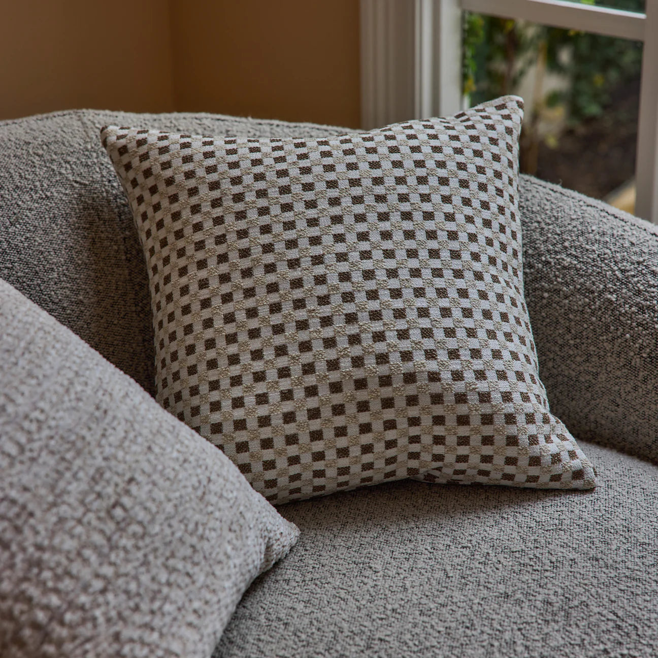 Checkers Cushion 50cm - Beige/Coffee