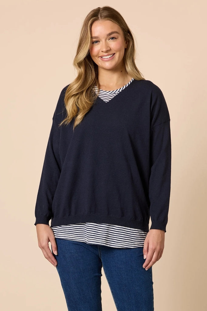 Double Take 2 in 1 Top - Navy/White