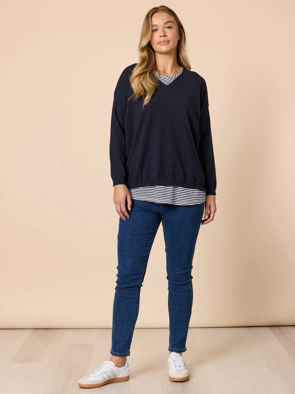 Double Take 2 in 1 Top - Navy/White