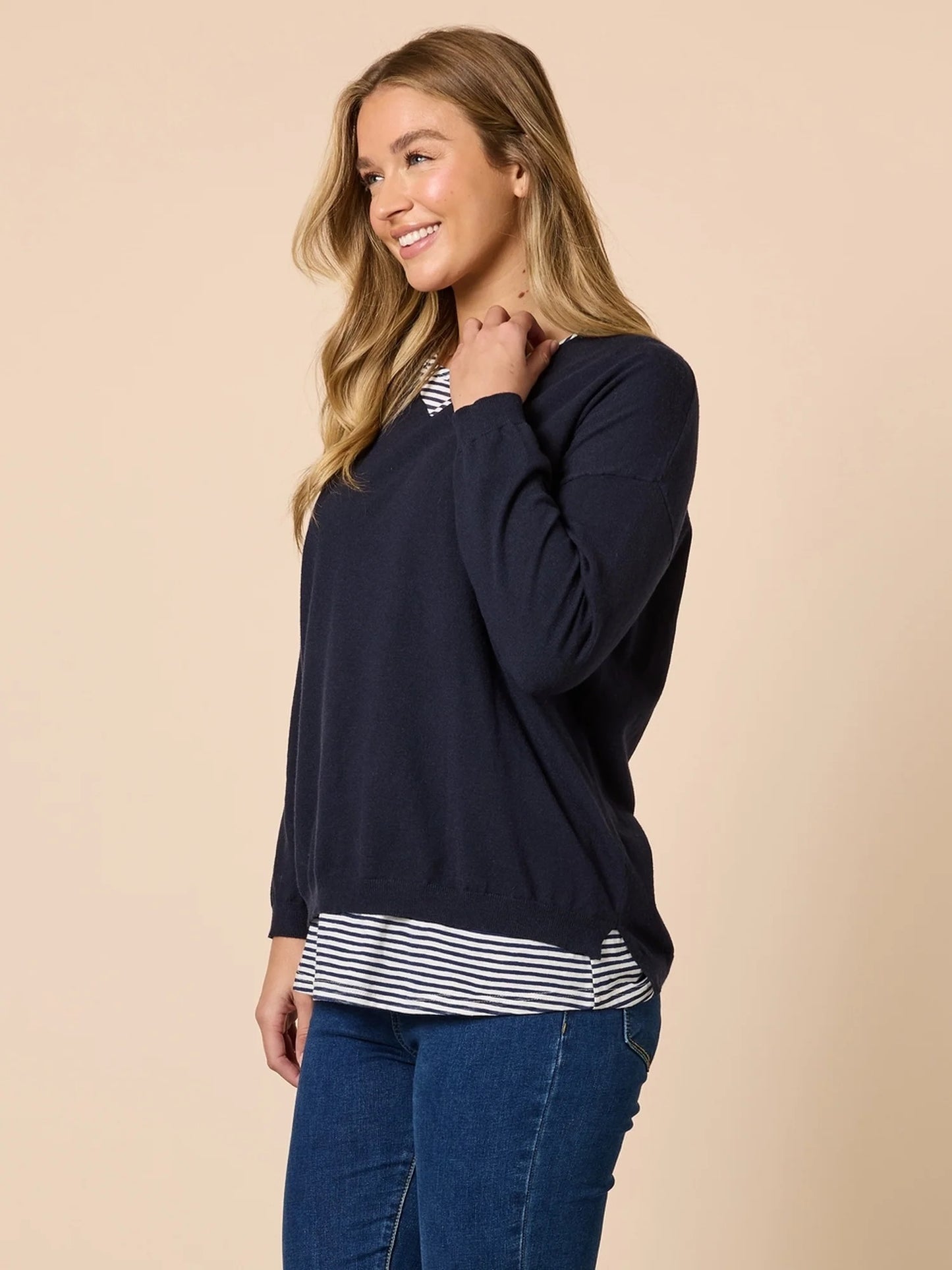 Double Take 2 in 1 Top - Navy/White