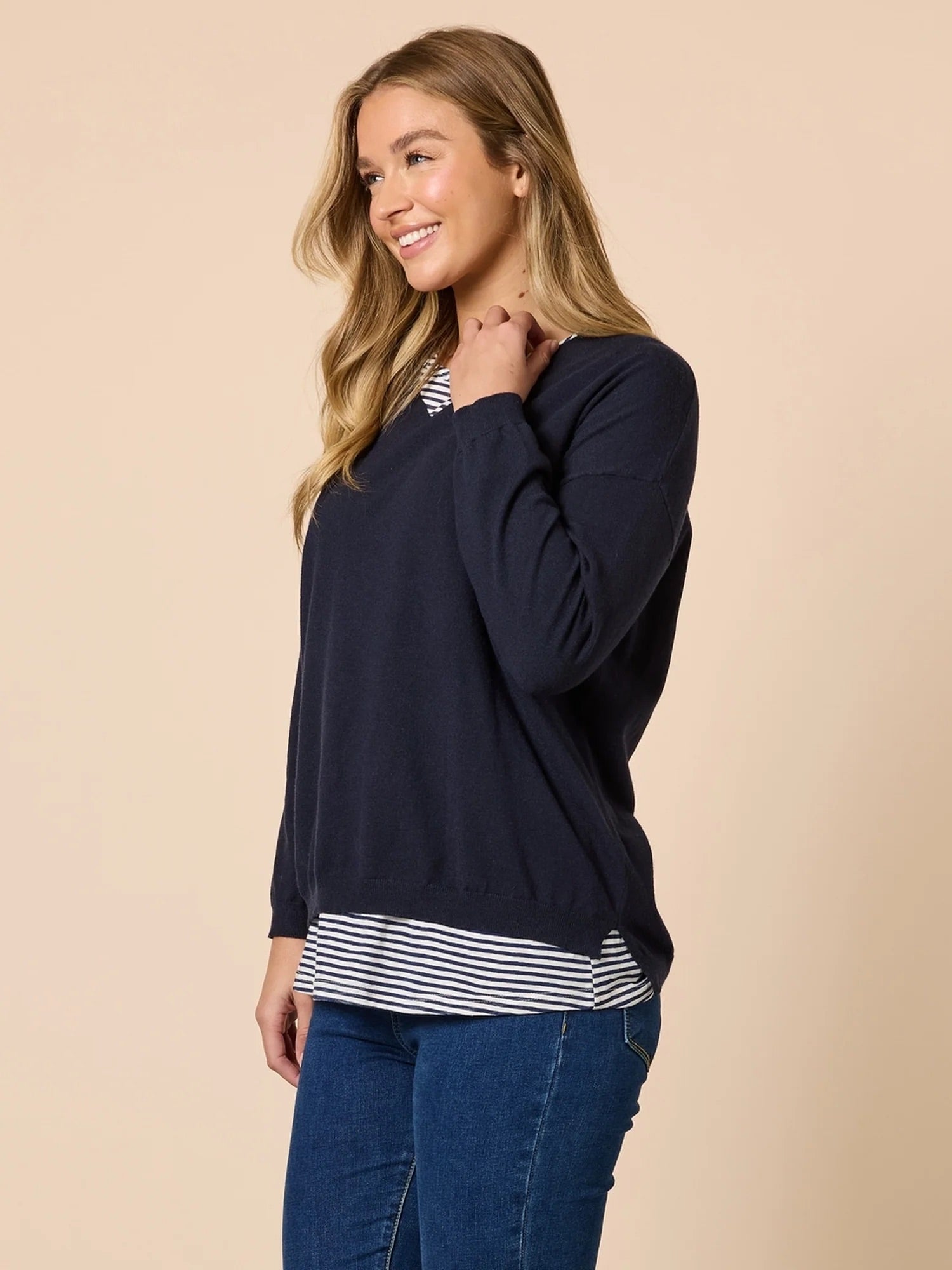 Double Take 2 in 1 Top - Navy/White