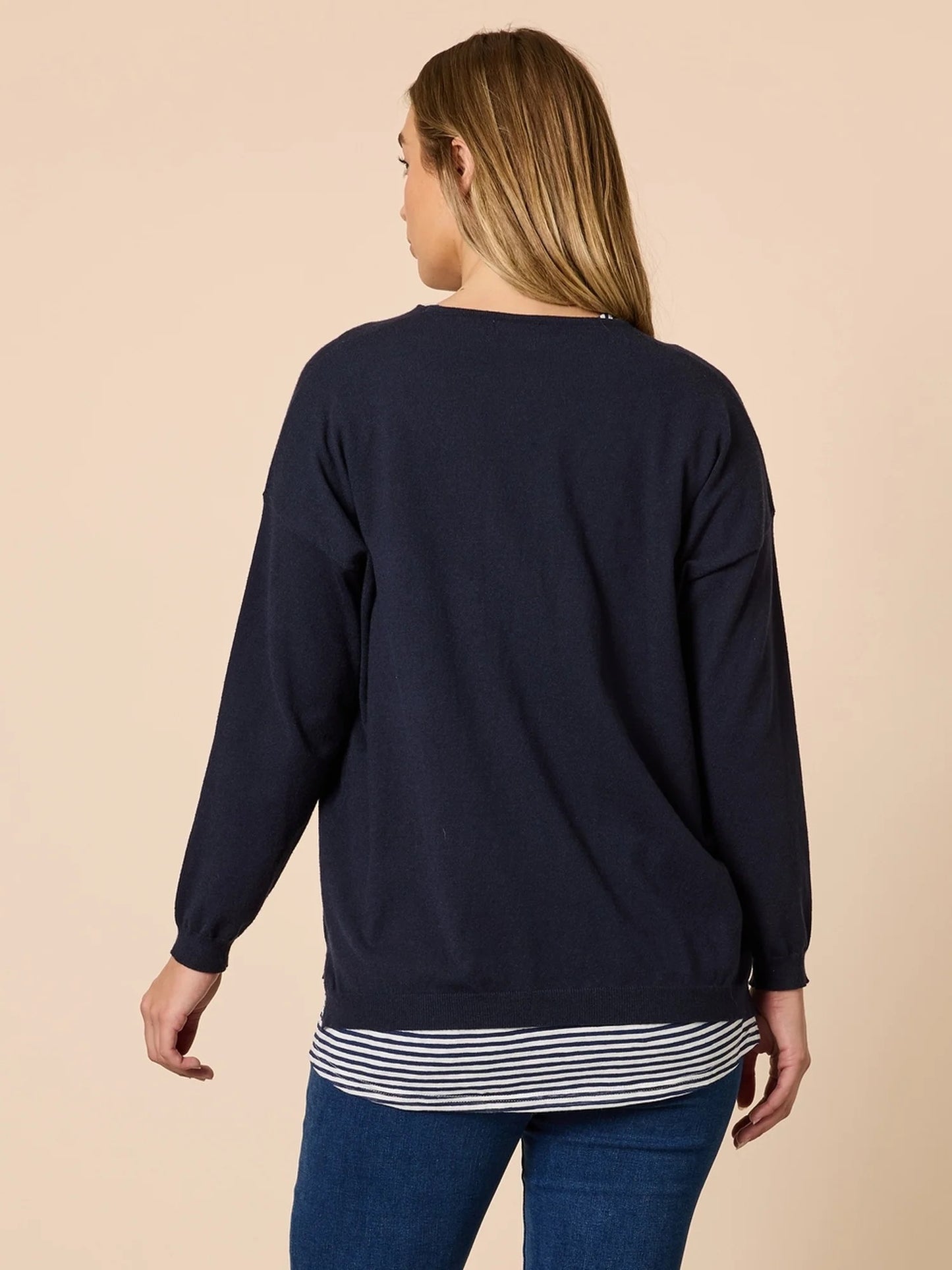 Double Take 2 in 1 Top - Navy/White