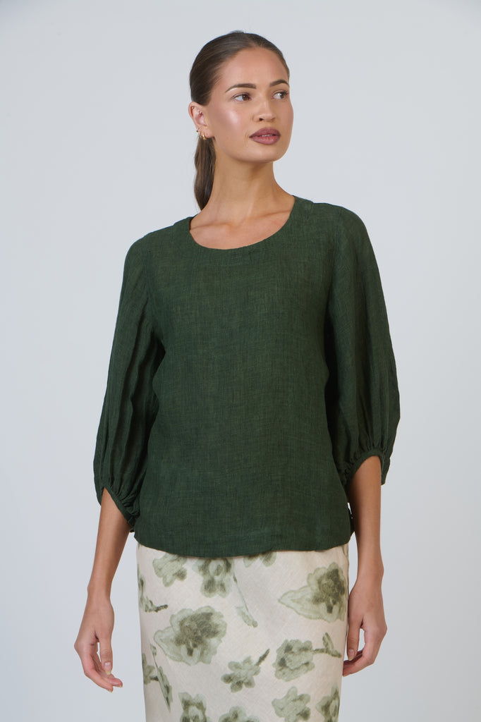 Balloon Sleeve Linen Blouse - Myrtle