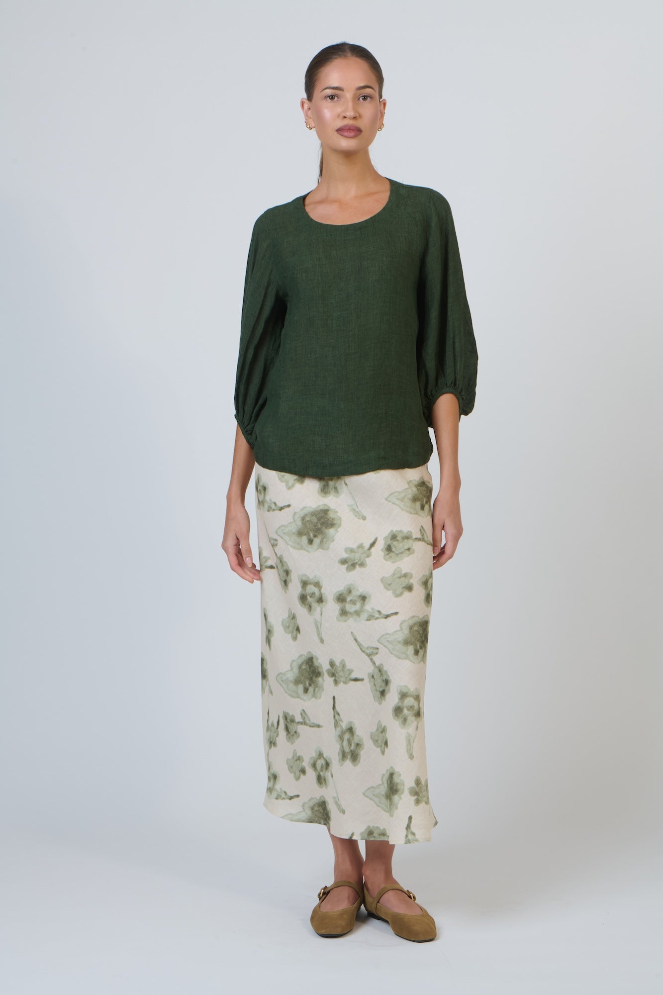 Balloon Sleeve Linen Blouse - Myrtle