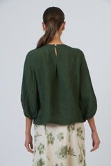 Balloon Sleeve Linen Blouse - Myrtle